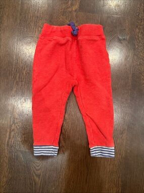 Baby Boden Red Jogger Pants with Blue Striped Cuffs and Star Detail on Backside